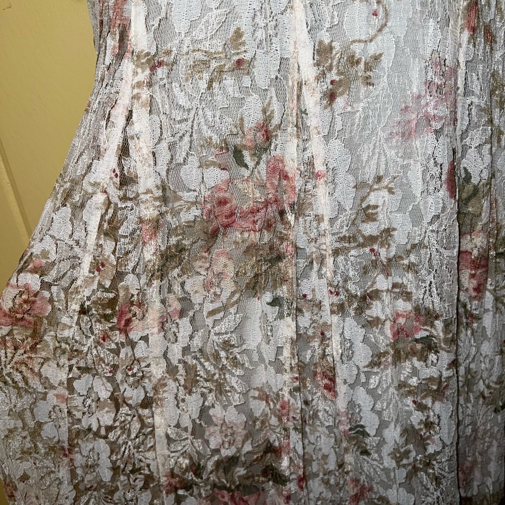 Nostalgia 90’s Floral Lace Inset Cottage Crinkle Romantic Maxi Dress Size M - Picture 9 of 12